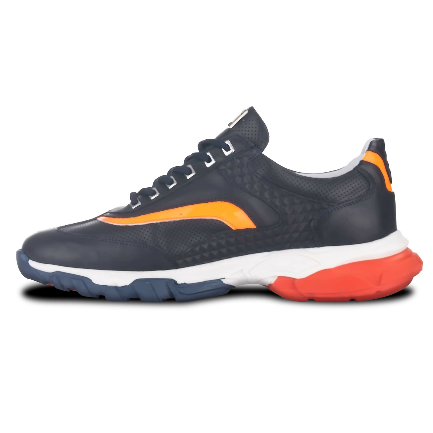 Laccia Navy Perforated Leather Sneaker with Orange Stripe & Tricolor Sole