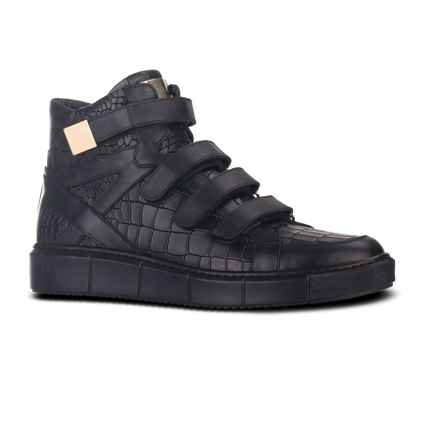 Laccia Black Croco Emboss High-Top Sneaker with Triple Velcro Strap