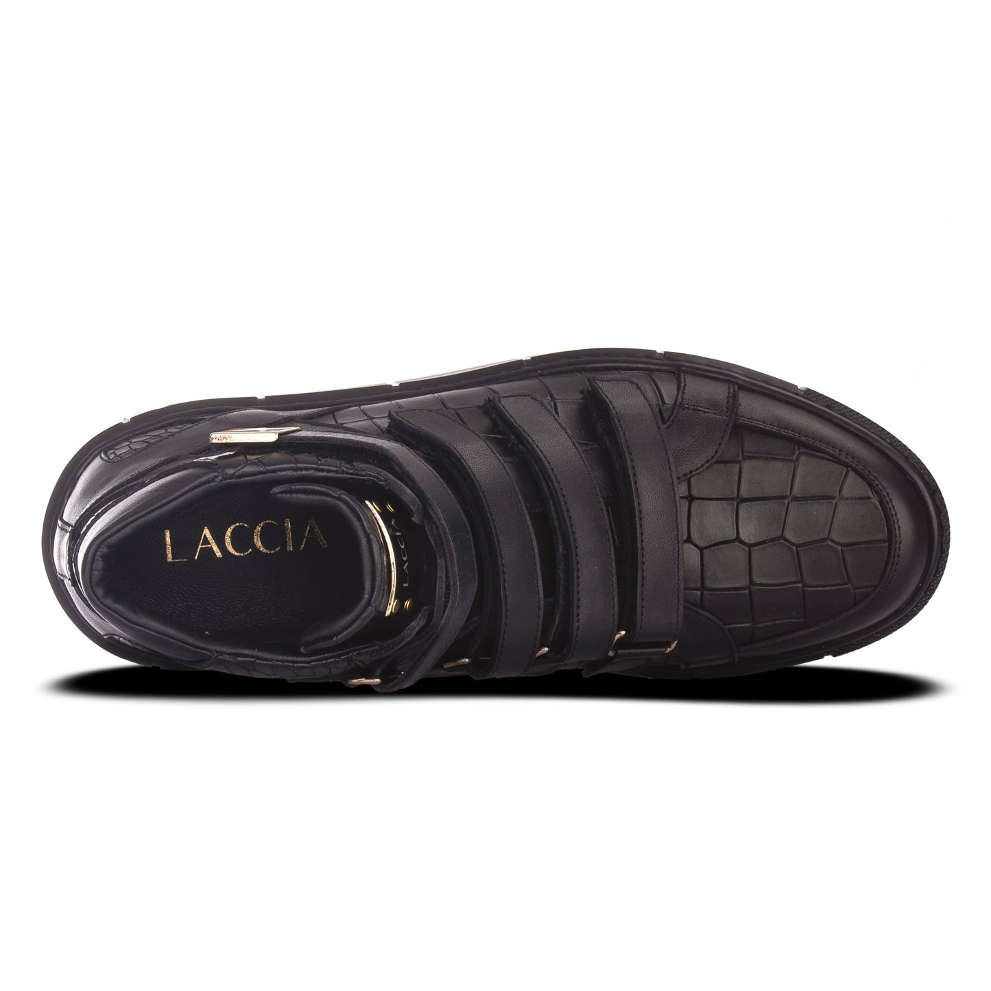Laccia Black Croco Emboss High-Top Sneaker with Triple Velcro Strap