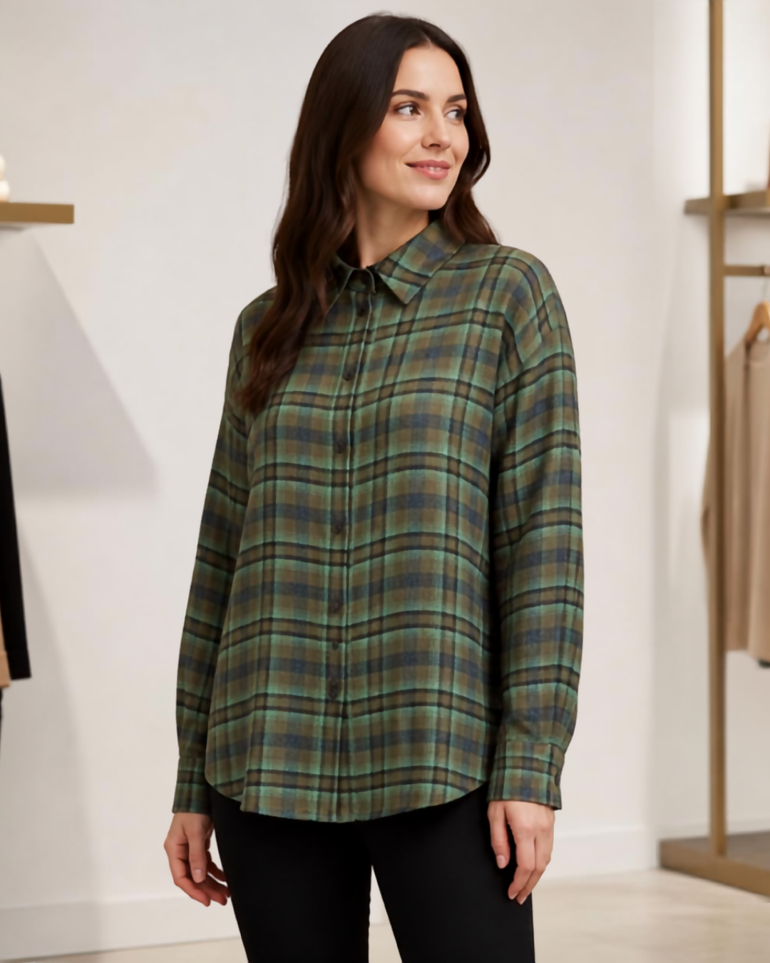 Green Plaid Flannel Oversized Shirt