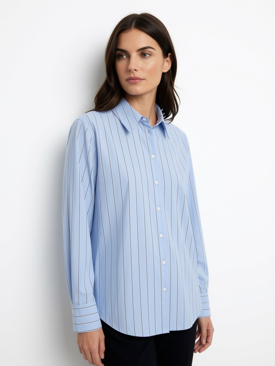 Light Blue Pinstripe Oversized Shirt with Classic Collar