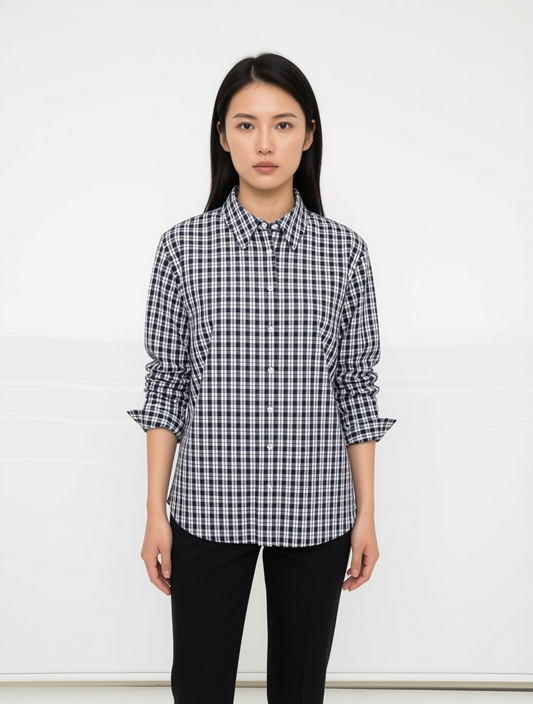 Navy & White Tartan Check Oversized Shirt