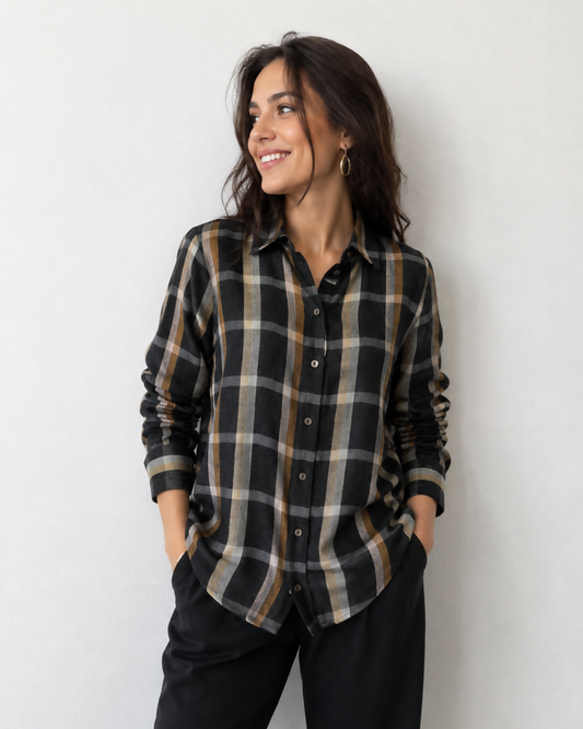 Anthracite Plaid Flannel Oversized Shirt
