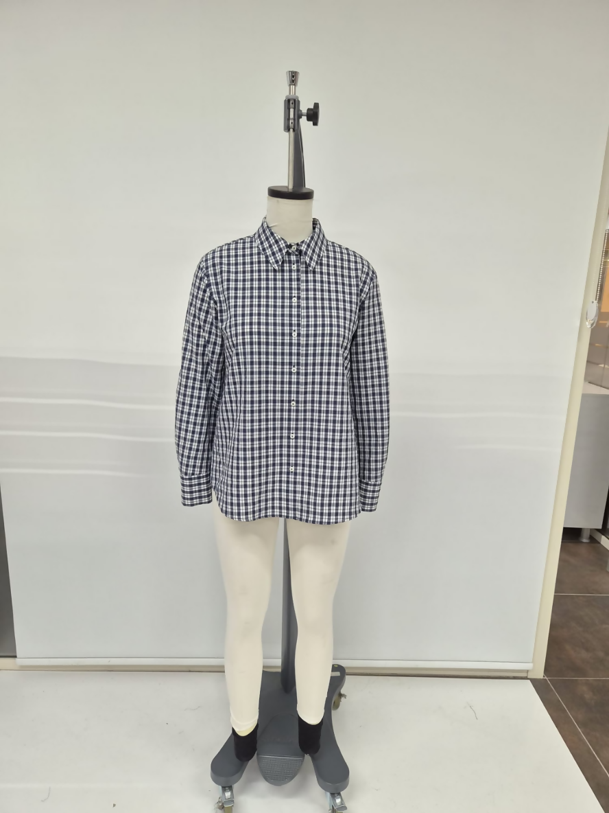 Navy & White Tartan Check Oversized Shirt